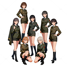 军装女兵动漫角色插画