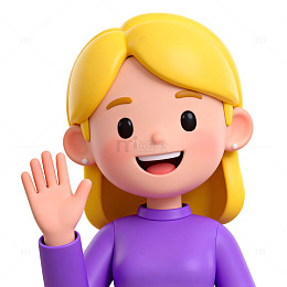 卡通女孩挥手3D渲染图