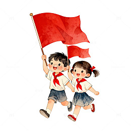 儿童举旗卡通插画