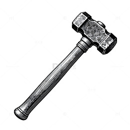 黑白素描锤子工具插画