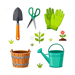 园艺工具卡通图标集