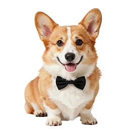 系黑领结的柯基犬微笑