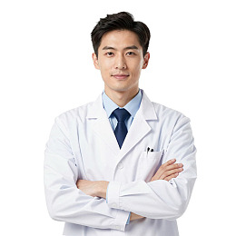 身穿白大褂的医生双臂交叉站立