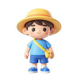 卡通男孩戴黄帽穿蓝衣