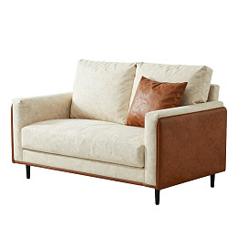 米色与棕色拼接双人沙发