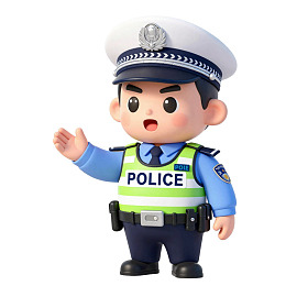 卡通警察形象挥手致意
