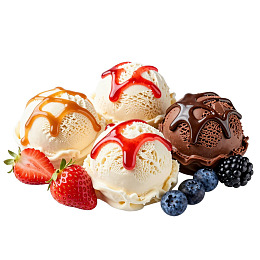 四种口味冰淇淋搭配新鲜水果