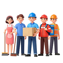 五位不同职业人物站立展示