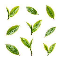 九片翠绿茶叶叶尖排列