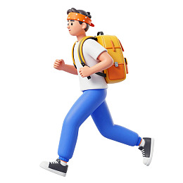 卡通青年背着书包奔跑