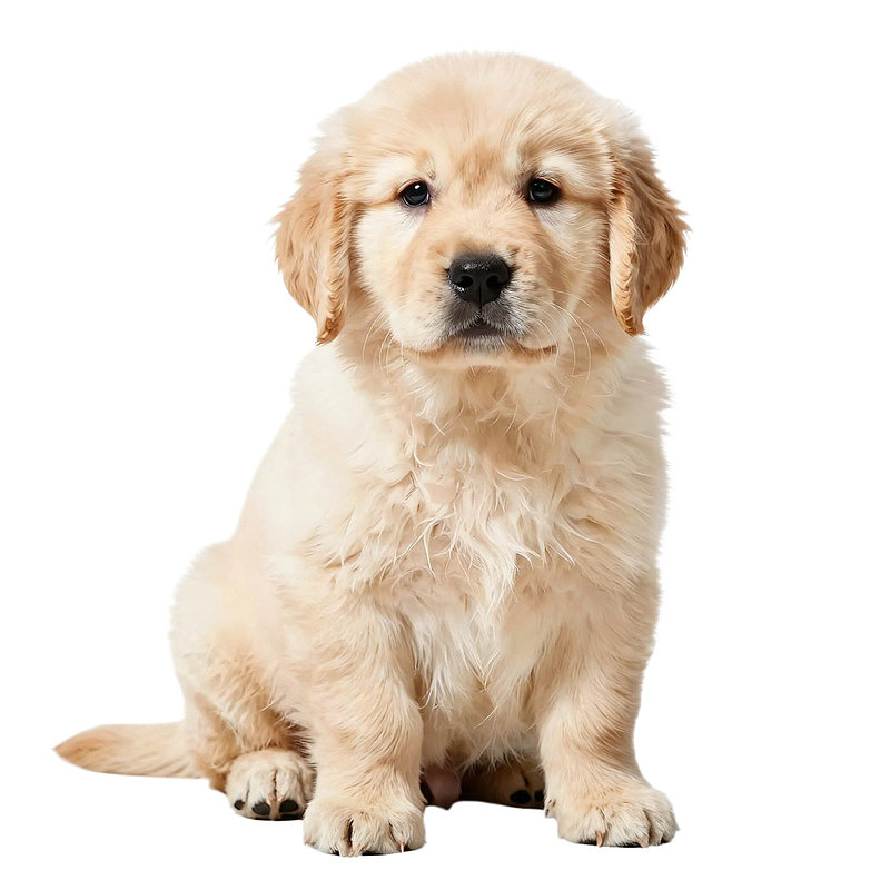 金毛幼犬静坐白色背景前