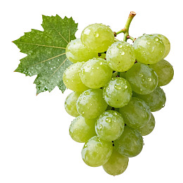 青葡萄串带绿叶水珠图片