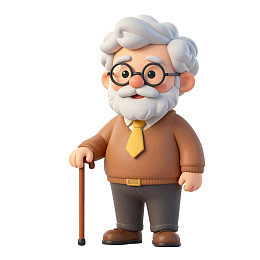 卡通老人手持拐杖站立