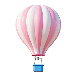 粉白条纹热气球蓝色吊篮