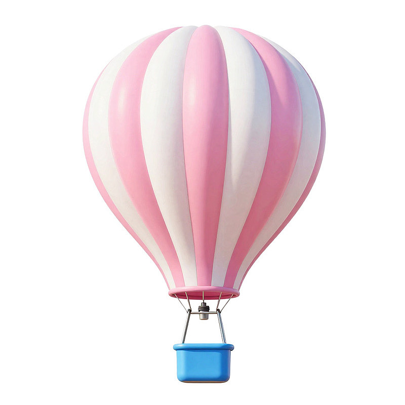 粉白条纹热气球蓝色吊篮