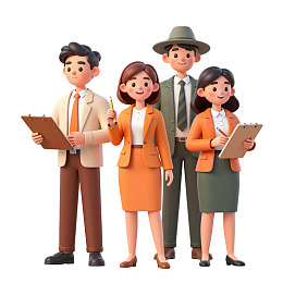 四位商务人士手持文件夹站立