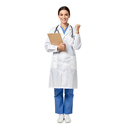 女医生手持病历夹竖大拇指