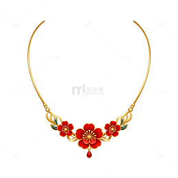 华丽金色花朵项链插画