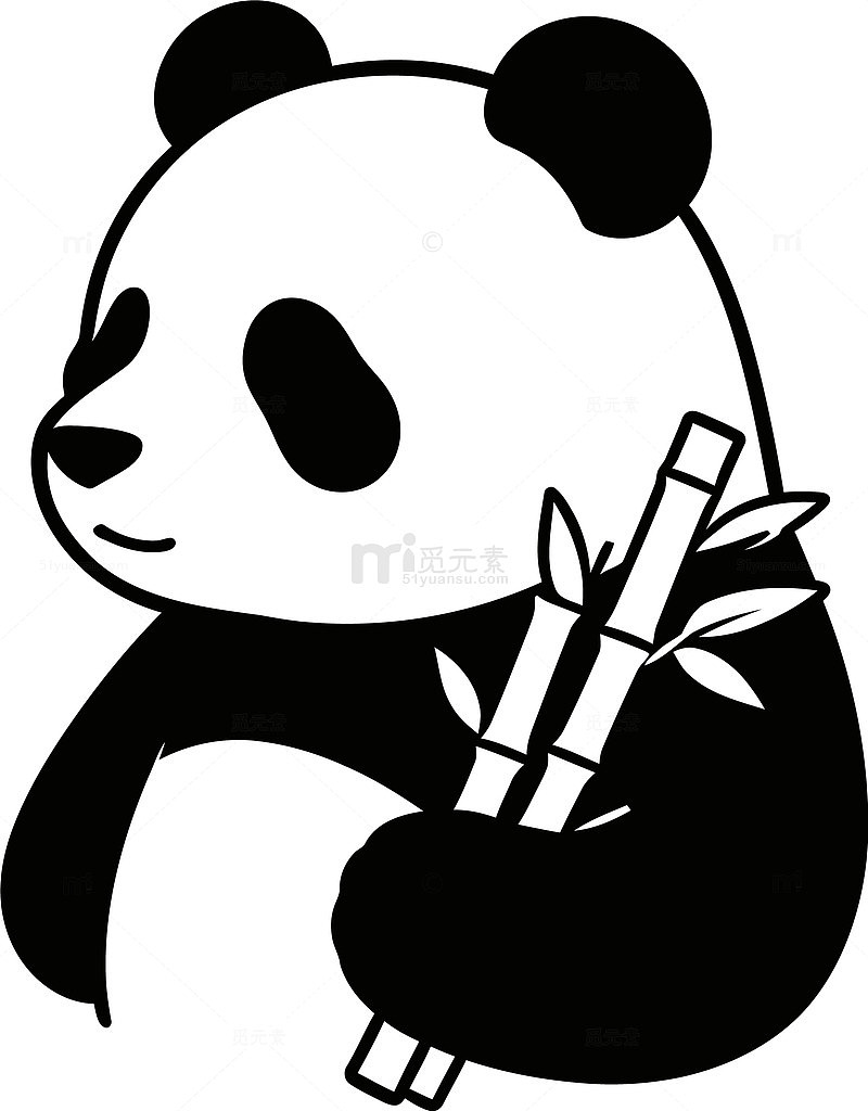 卡通熊猫吃竹子简笔画