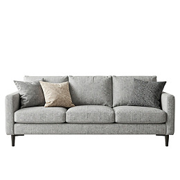 灰色布艺三人沙发配靠垫