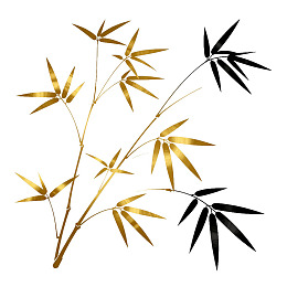 金黑竹叶对比艺术插画