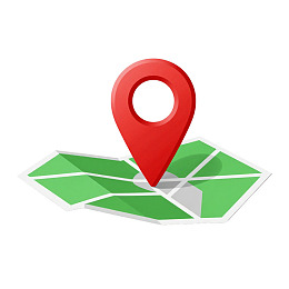 红色定位图标置于绿色地图之上