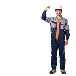 工人戴安全帽举拳庆祝