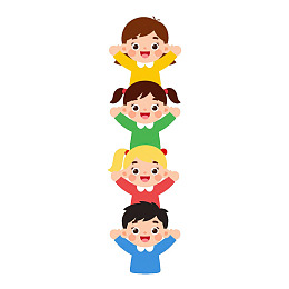 四个卡通儿童叠罗汉图片