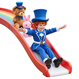 男孩穿礼服滑滑梯带玩偶