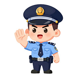 卡通警察挥手敬礼形象