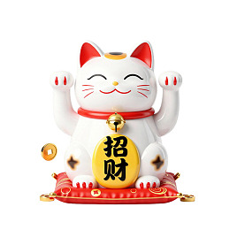 招财猫摆件白色猫咪举手