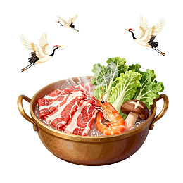 铜锅涮肉配鲜虾蔬菜图片