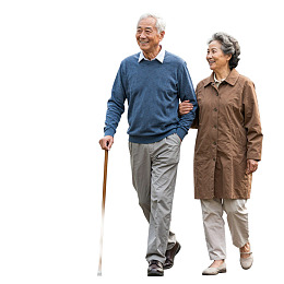 老年夫妇手挽手散步图片