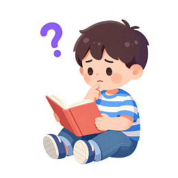男孩阅读困惑思考图片