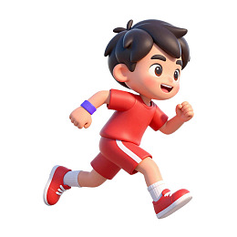 卡通男孩红色运动装跑步