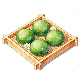 清新水彩竹盘青团春日小食