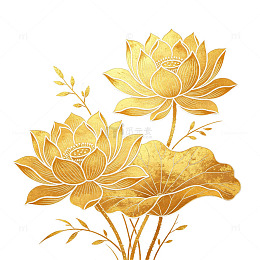 白描金箔双荷雅致元素