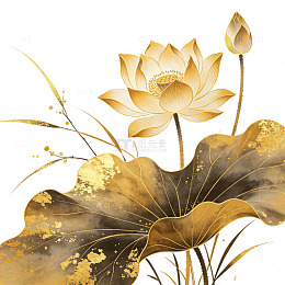 水墨烫金禅意荷花元素