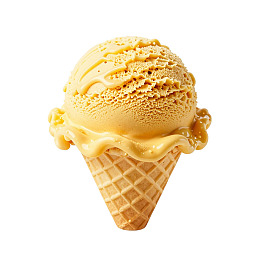 香草冰淇淋球在蛋筒上