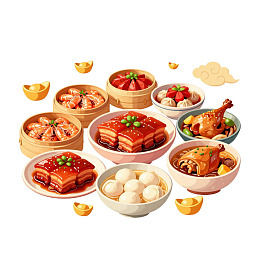 中式丰盛大餐美食插画
