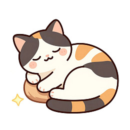 卡通三色猫蜷缩睡觉图片