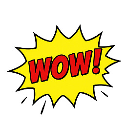 黄色爆炸气泡中的红色‘WOW!’