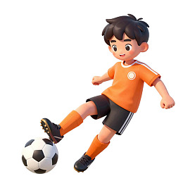 卡通男孩踢足球图片