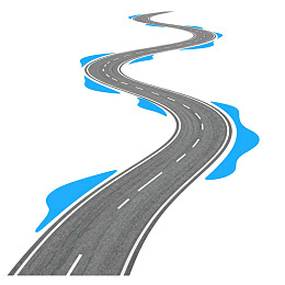 蜿蜒道路与蓝色水波图案