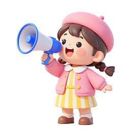 卡通女孩手持扩音器欢呼
