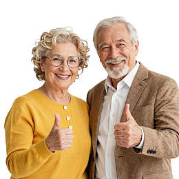 老年夫妇竖大拇指微笑