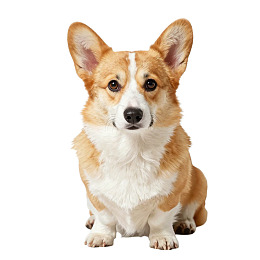 柯基犬静坐白色背景前