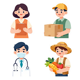 四种职业人物插画展示