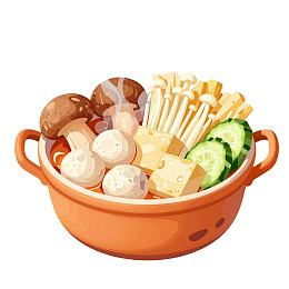 一碗热气腾腾的菌菇蔬菜火锅