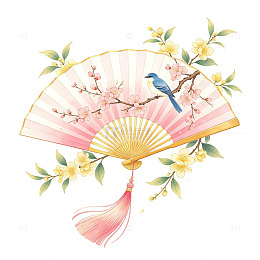 粉白渐变花鸟春枝折扇